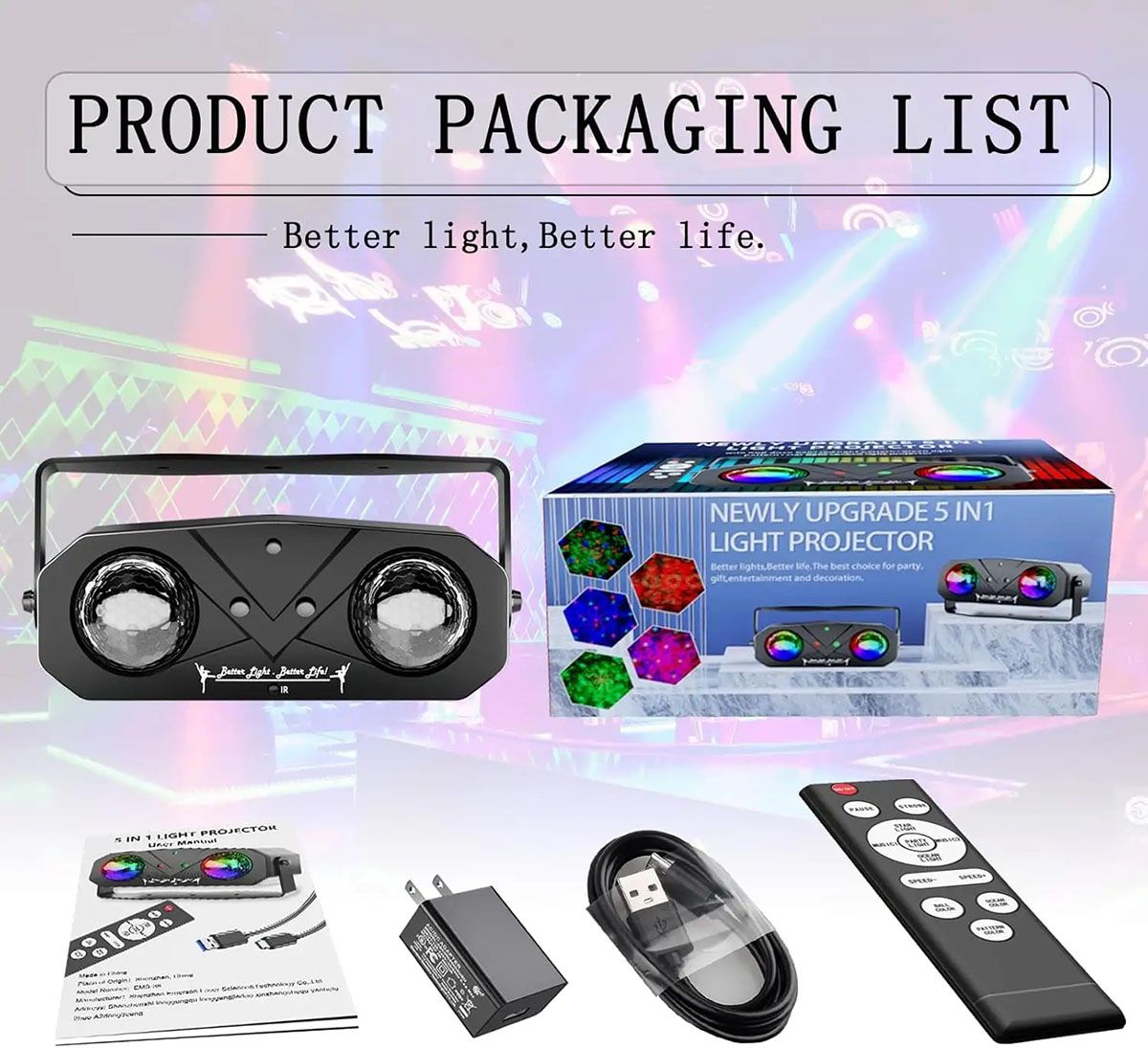 5 in 1 Newly Upgrade Laser Disco Party Lights Projector with Remote Control & Music Sync.