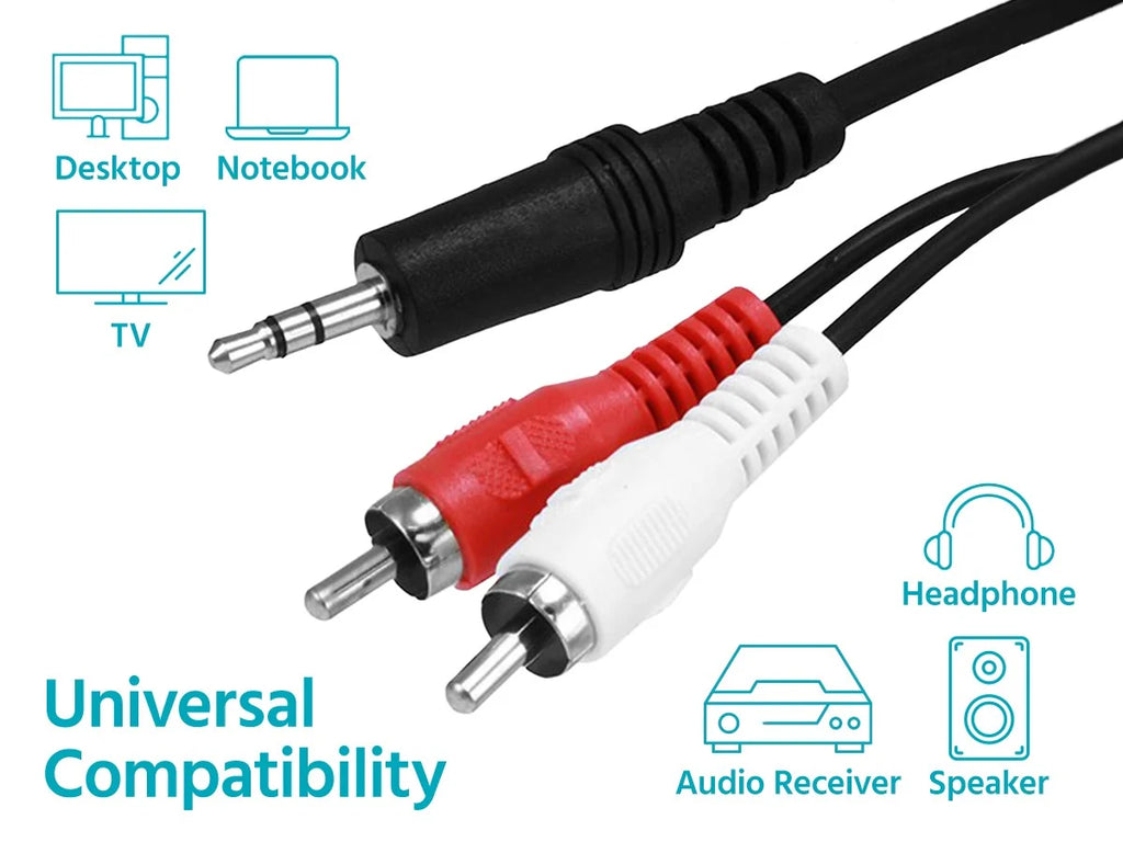 3.5mm to RCA Cable, Male Stereo Y Splitter RCA Cord Compatible with Smartphone, MP3, Tablet, Mixers, Amplifiers, Speaker, HDTV