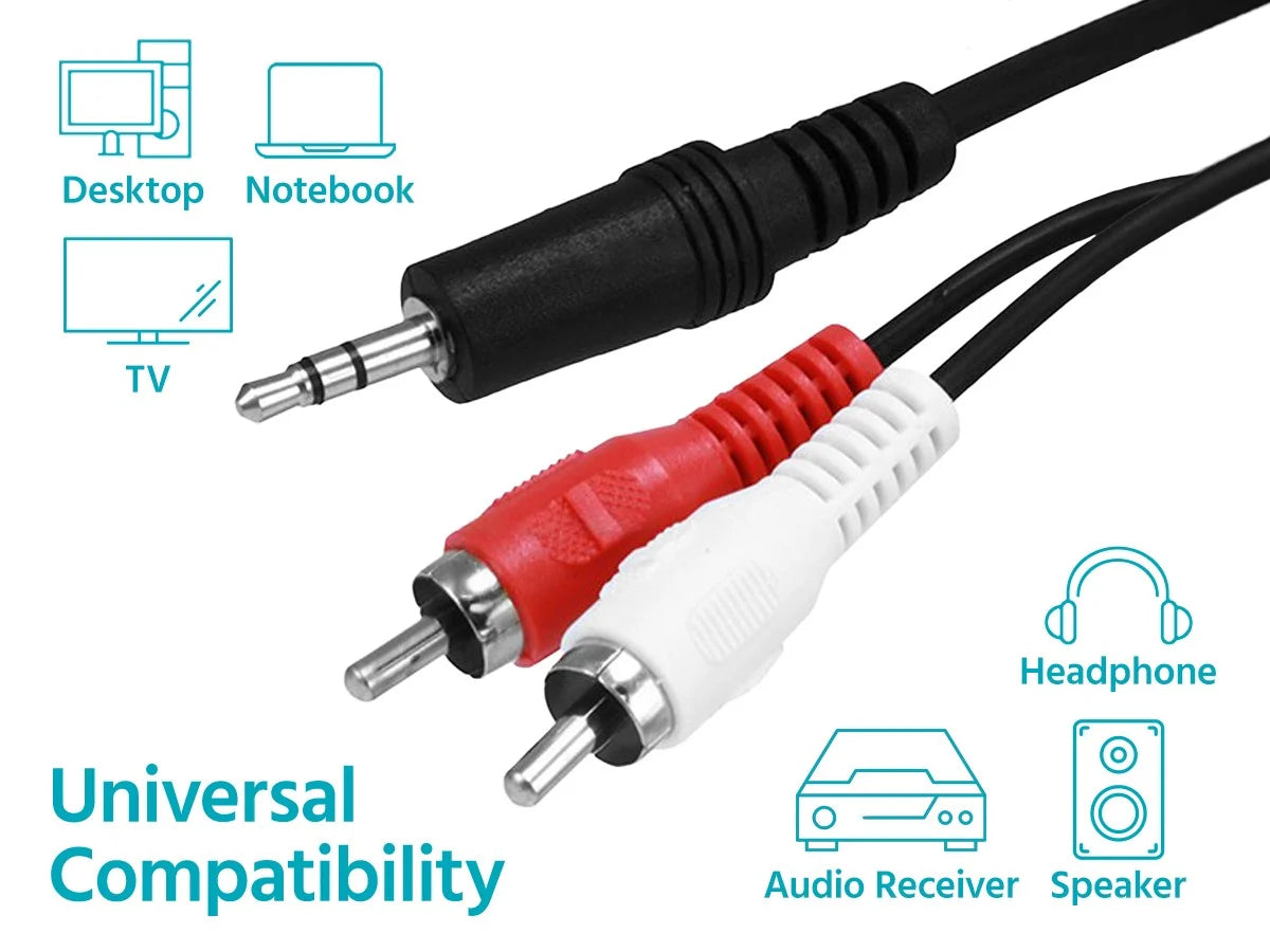 3.5mm to RCA Cable, Male Stereo Y Splitter RCA Cord Compatible with Smartphone, MP3, Tablet, Mixers, Amplifiers, Speaker, HDTV