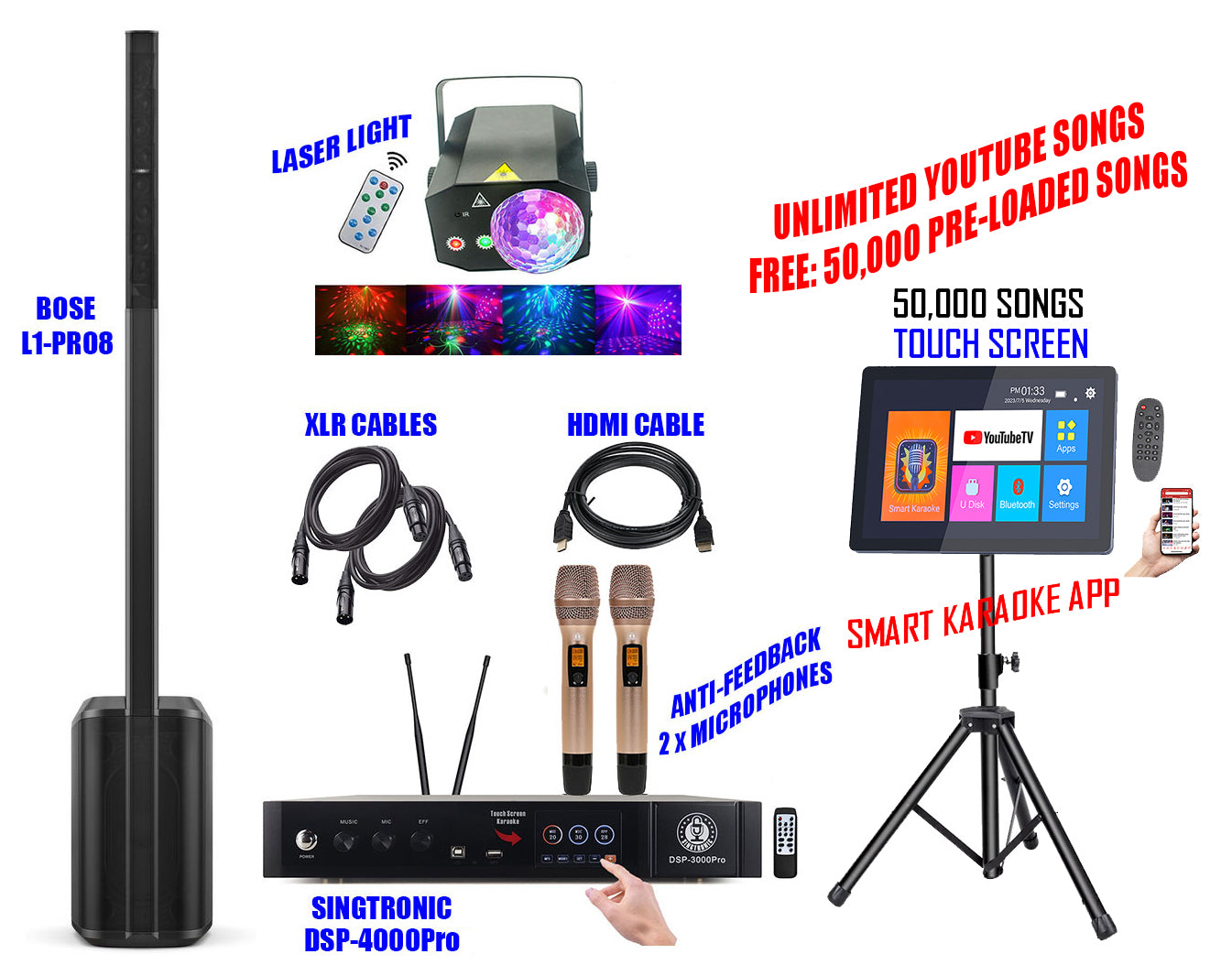 Bose L1 Pro 8 + Singtronic DSP-4000Pro Processor and 21.5" Touch Screen Smart Karaoke