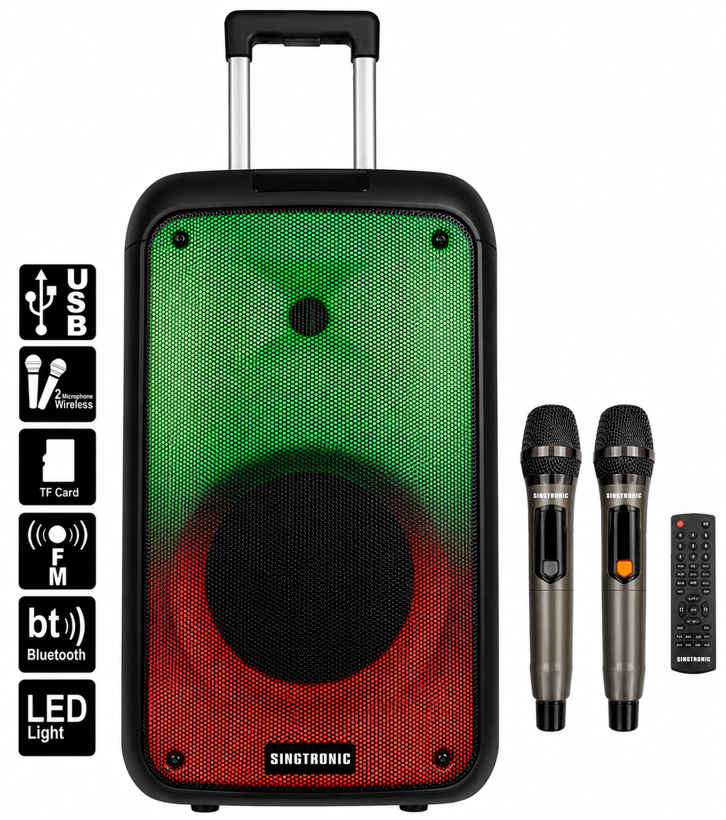 Singtronic BT-0808Pro Portable 500W Bluetooth Karaoke System 2 x Wireless Microphones