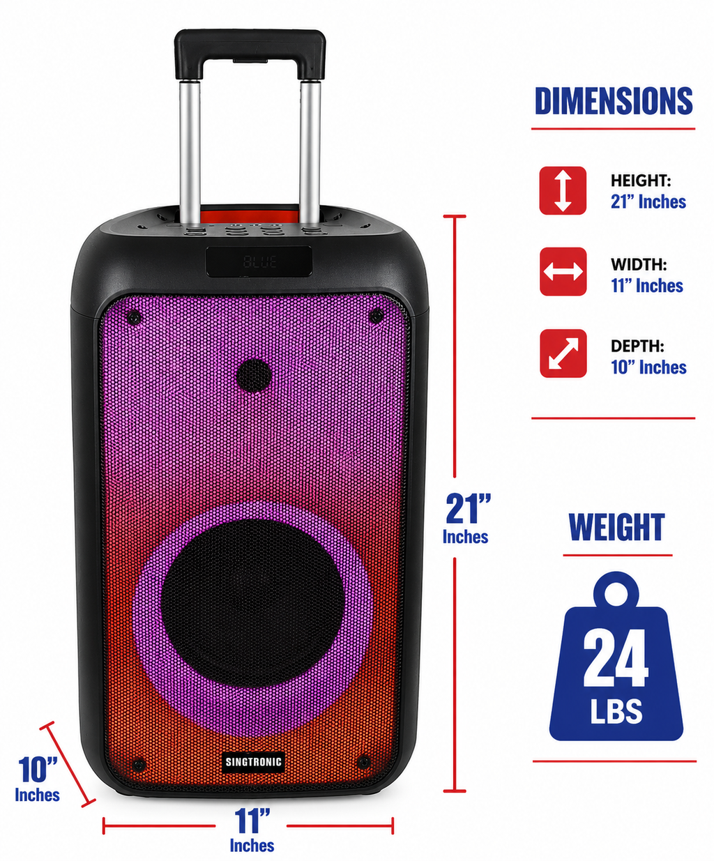 Singtronic BT-0808Pro Portable 500W Bluetooth Karaoke System 2 x Wireless Microphones