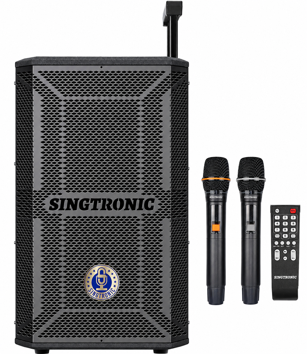 Singtronic BT-1000DSP Professional Rechargeable DSP 12" Karaoke 1000W Speaker With 2 UHF Wireless Mic.