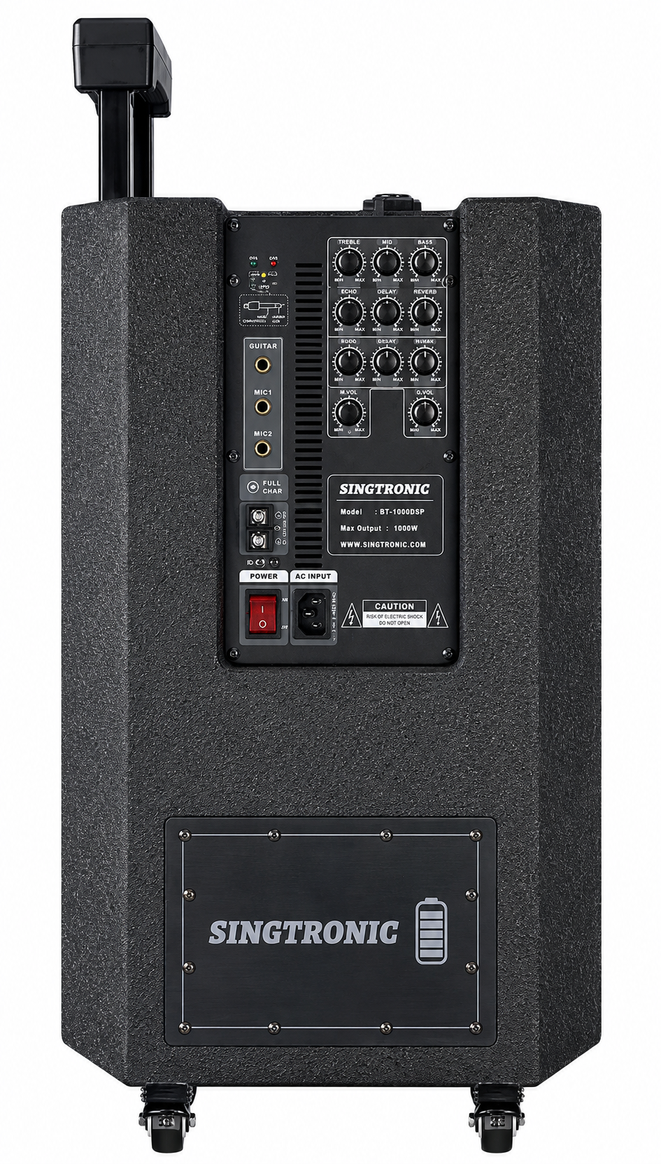 Singtronic BT-1000DSP Professional Rechargeable DSP 12" Karaoke 1000W Speaker With 2 UHF Wireless Mic.