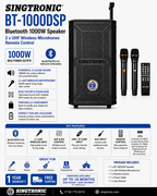 Singtronic BT-1000DSP Professional Rechargeable DSP 12" Karaoke 1000W Speaker With 2 UHF Wireless Mic.
