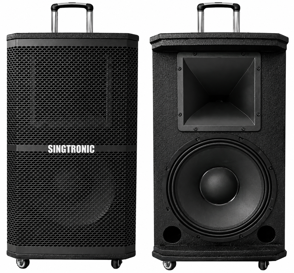 Singtronic BT-1200DSP Professional Rechargeable DSP 12" Karaoke 1200W Speaker With 2 UHF Wireless Mic.