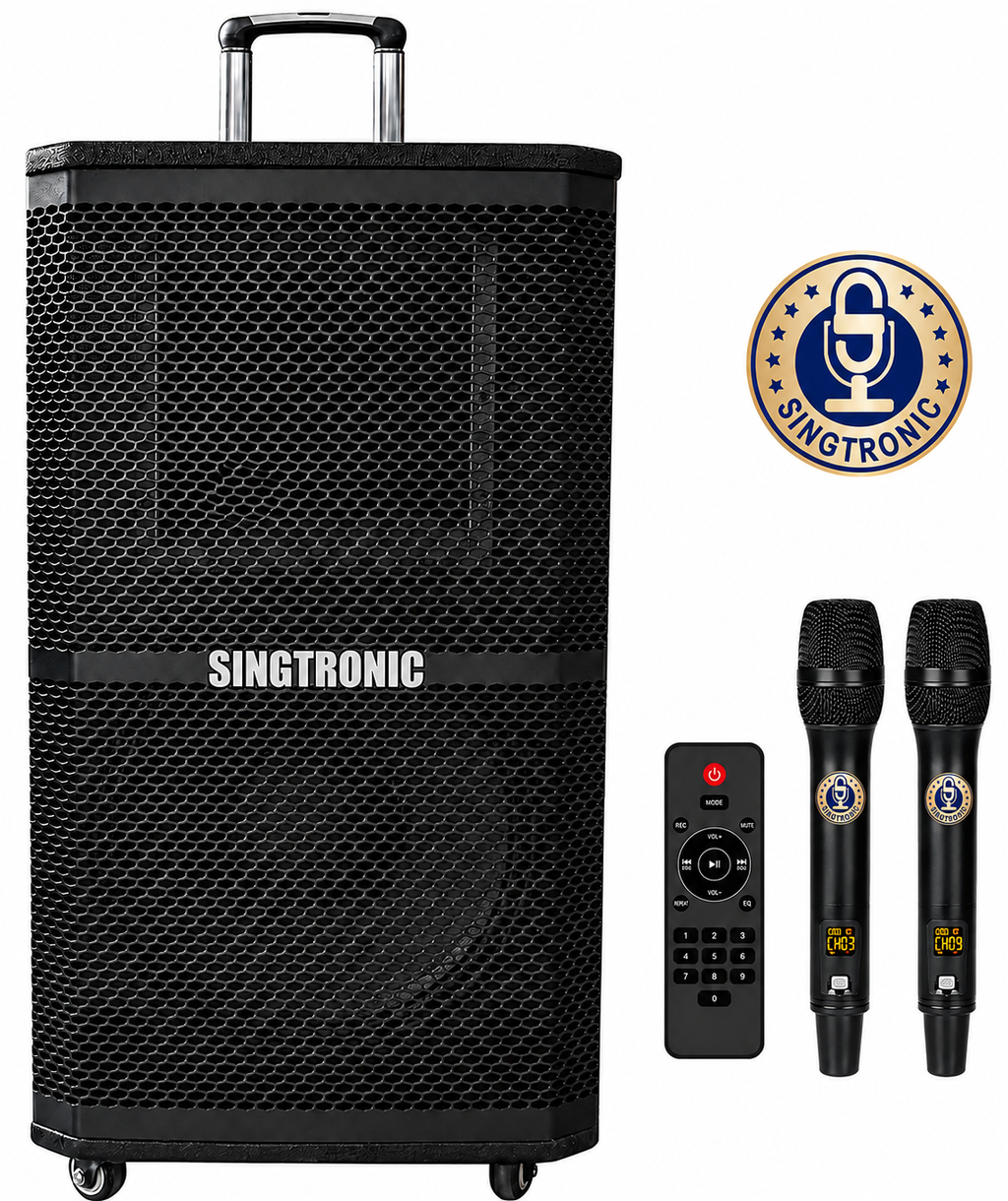 Singtronic BT-1200DSP Professional Rechargeable DSP 12" Karaoke 1200W Speaker With 2 UHF Wireless Mic.