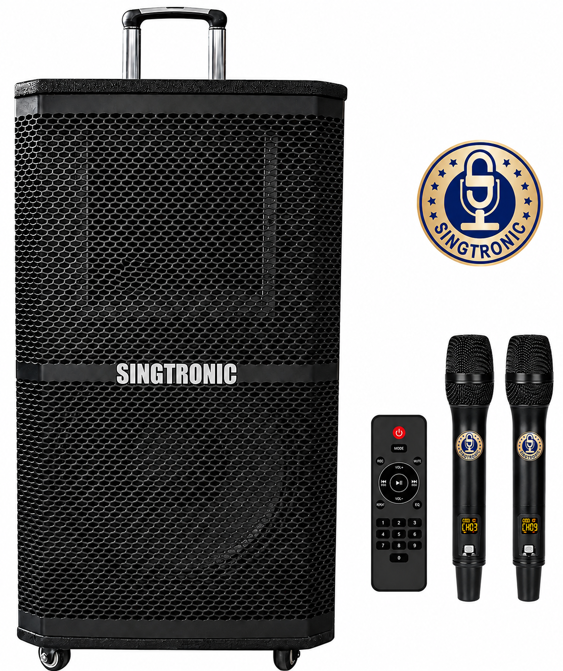 Singtronic BT-1200DSP Professional Rechargeable DSP 12" Karaoke 1200W Speaker With 2 UHF Wireless Mic.