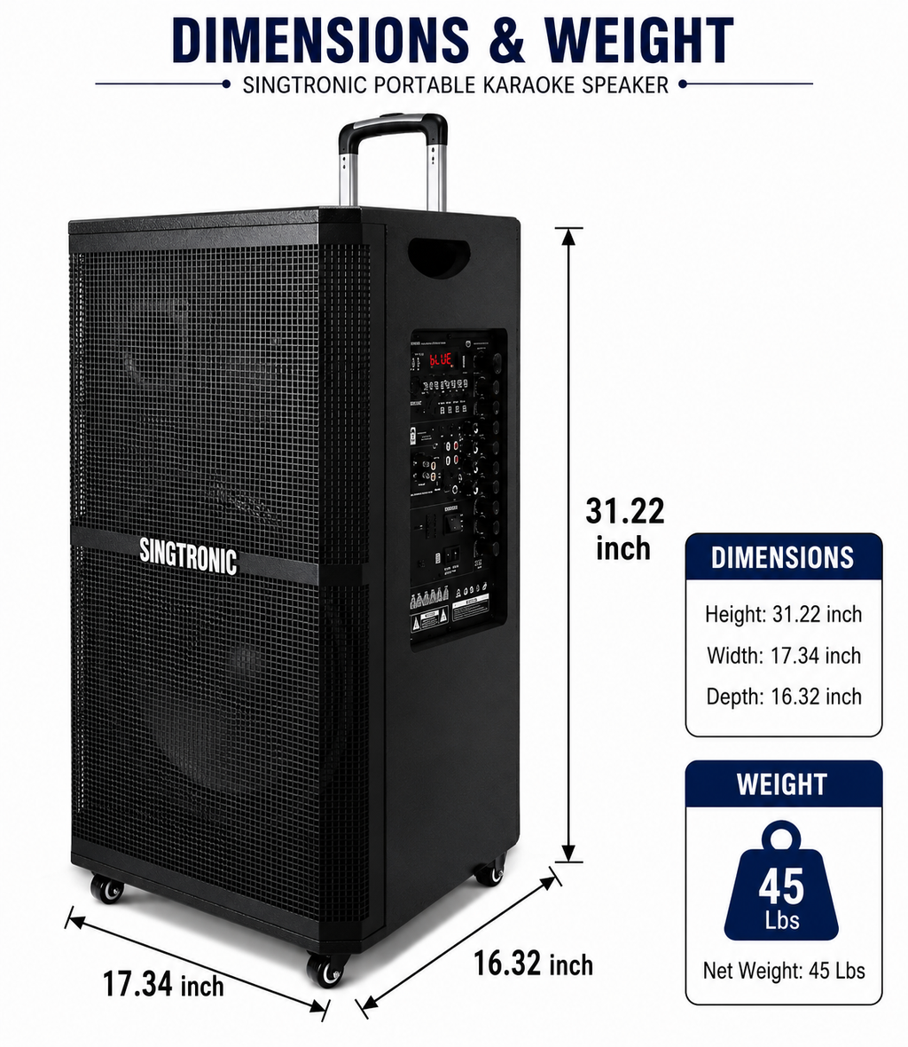 Singtronic BT-1500DSP Professional Rechargeable DSP 15" Karaoke Speaker With 2 UHF Wireless Mic.
