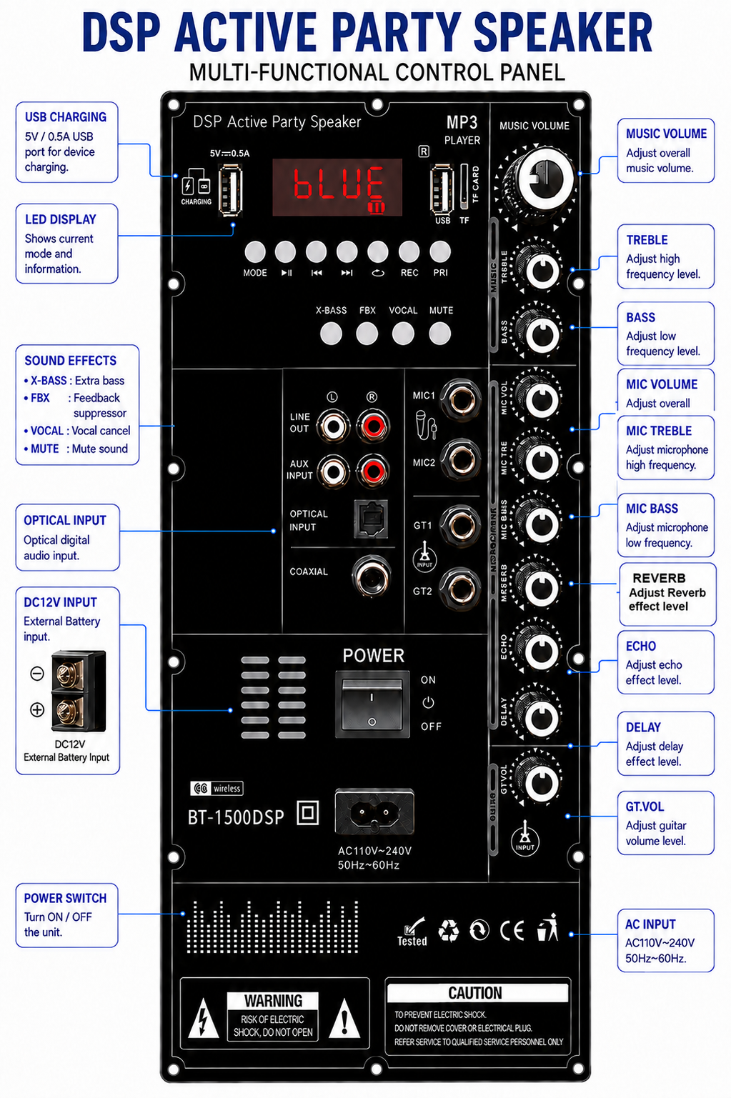Singtronic BT-1500DSP Professional Rechargeable DSP 15" Karaoke Speaker With 2 UHF Wireless Mic.