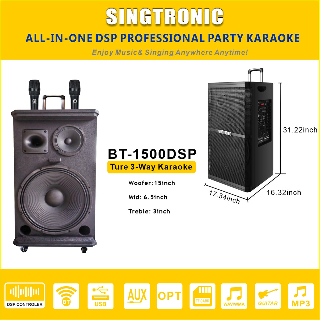 Singtronic BT-1500DSP Professional 15" Karaoke Speaker + KTV-ProK Hard Drive Player Select Songs by Apk.