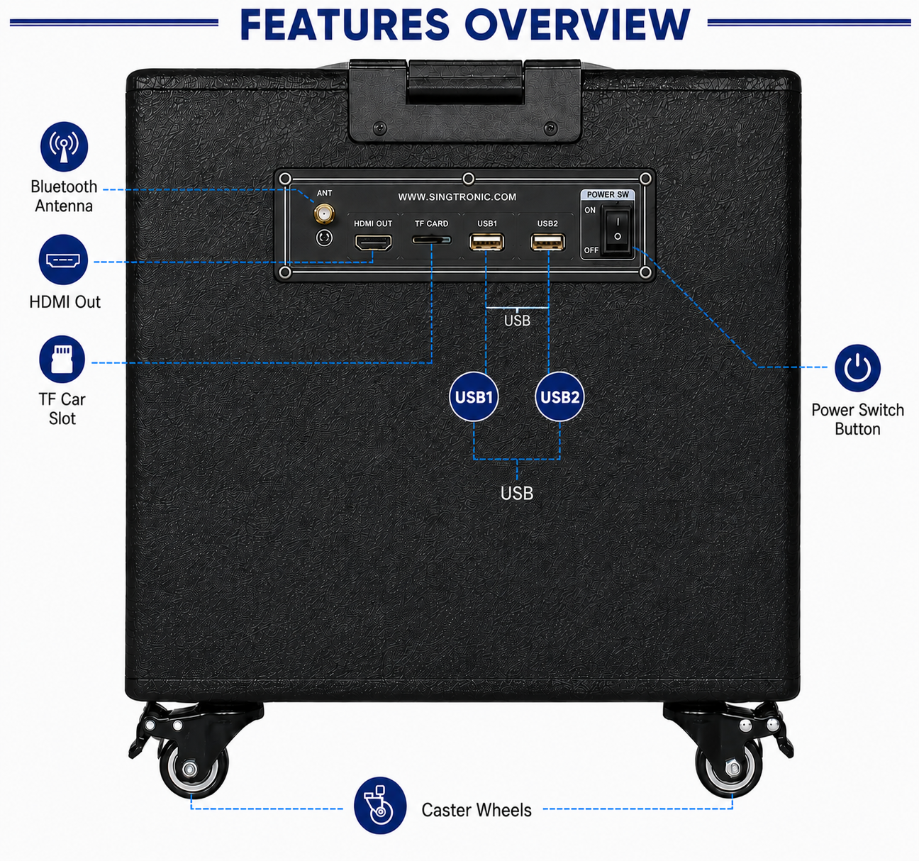 Singtronic BT-369Pro Professional 1000W Powered Portable All-in-One Karaoke System 16' Inches Touch Screen