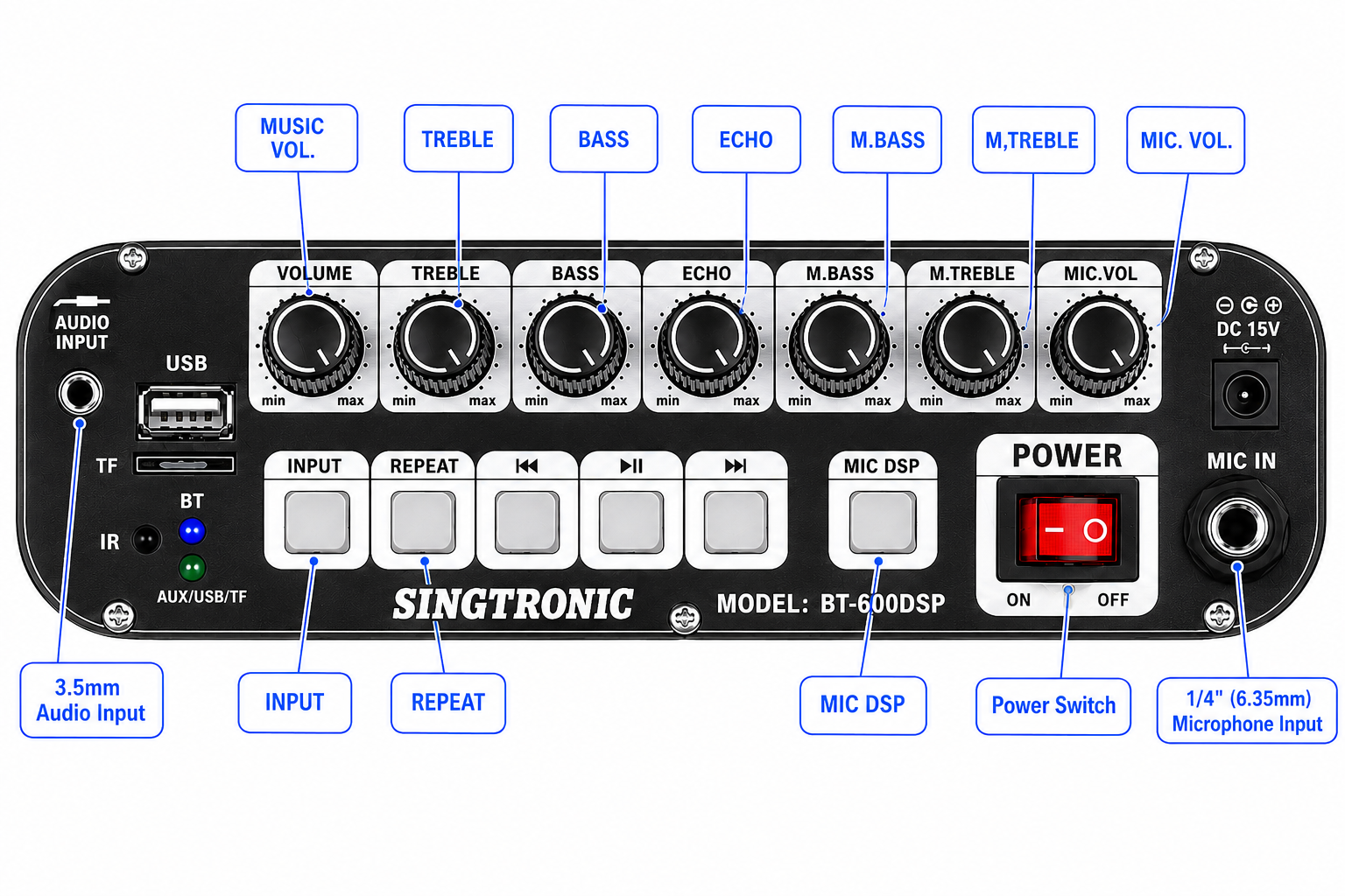 Singtronic BT-600DSP Professional 500W All-in-One Bluetooth Karaoke Speaker Built in DSP