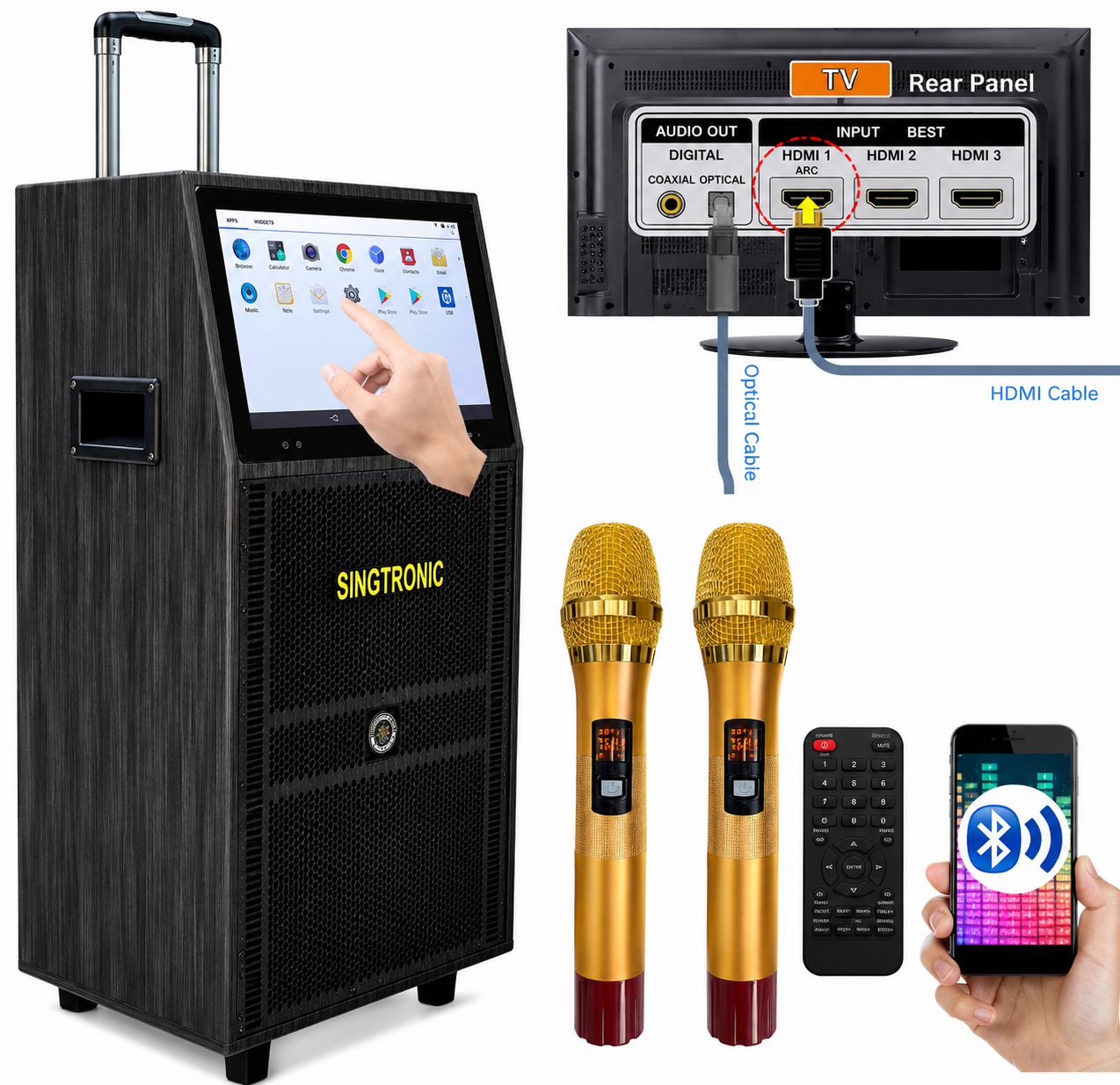 Singtronic BT-888Pro Professional 1000W Powered 12" Bluetooth Speaker Karaoke System