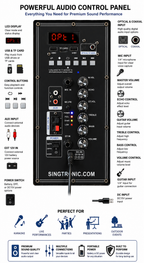 Singtronic BT-888Pro Professional 1000W Powered 12" Bluetooth Speaker Karaoke System