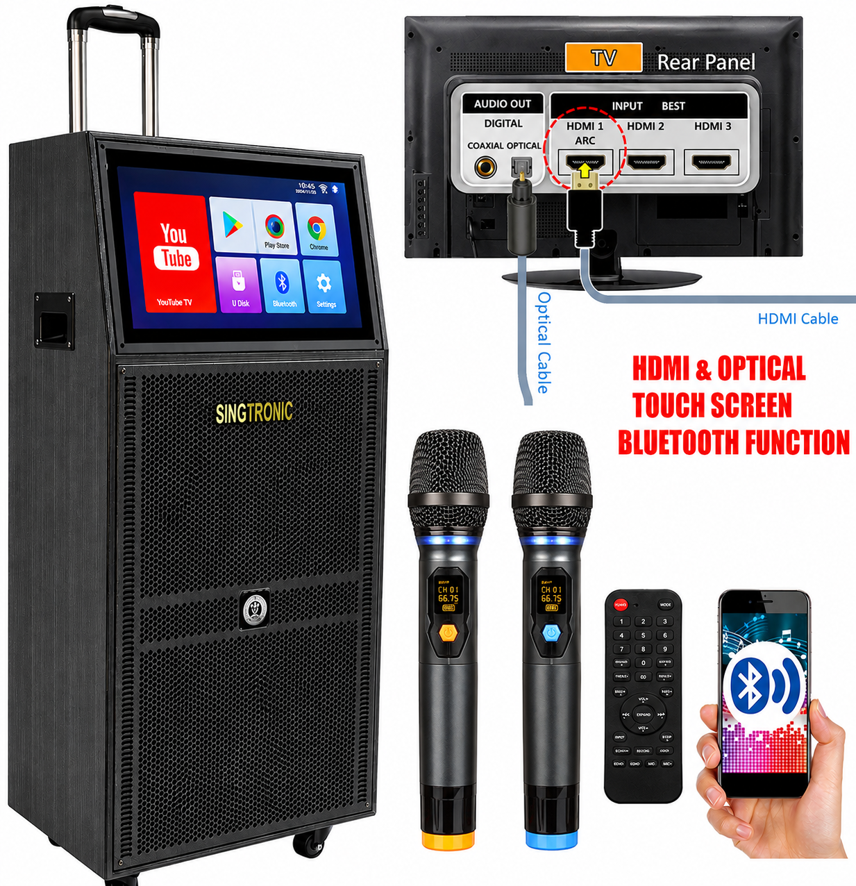 Singtronic BT-999Pro Professional 1500W Powered Double 12" Bluetooth Speaker Karaoke System