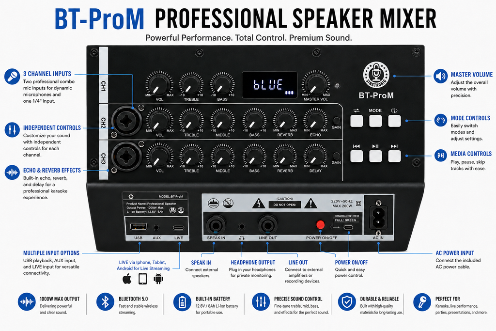 Singtronic BT-ProM Professional Multifunctional Portable Bluetooth Speaker System