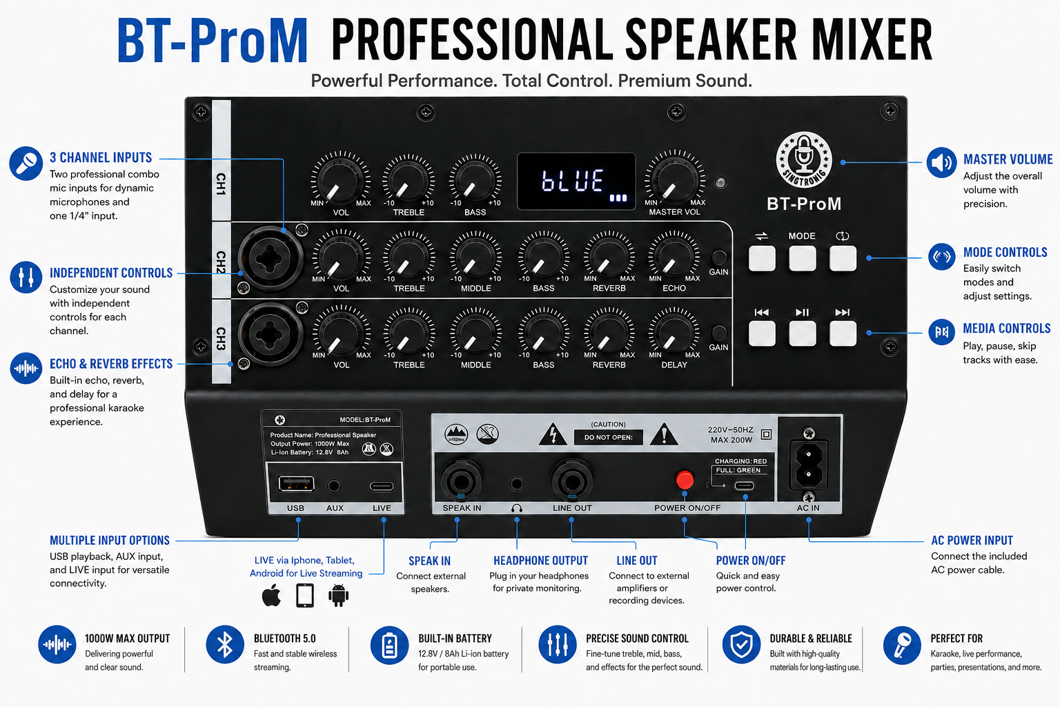 Singtronic BT-ProM Professional Multifunctional Portable Bluetooth Speaker System