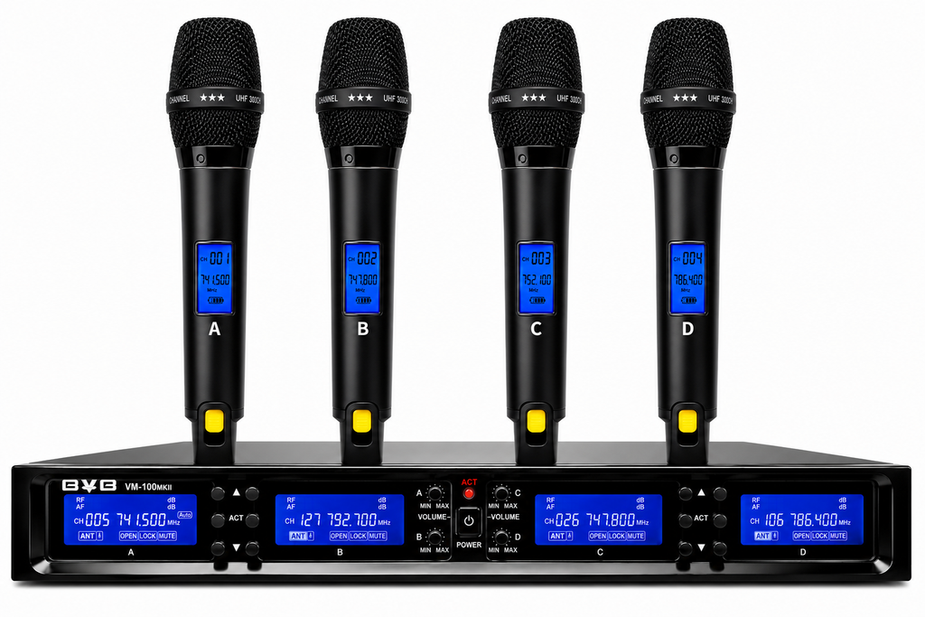 BVB VM-100MKII Professional 4 x UHF Wireless Microphone System