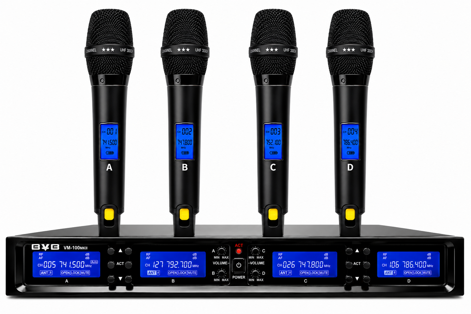 BVB VM-100MKII Professional 4 x UHF Wireless Microphone System