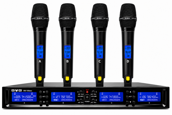 BVB VM-100MKII Professional 4 x UHF Wireless Microphone System
