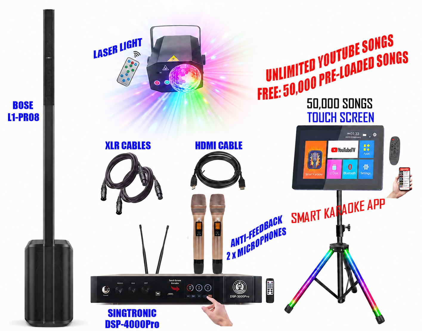 Bose L1 Pro 8 + Singtronic DSP-4000Pro Processor and 21.5" Touch Screen Smart Karaoke