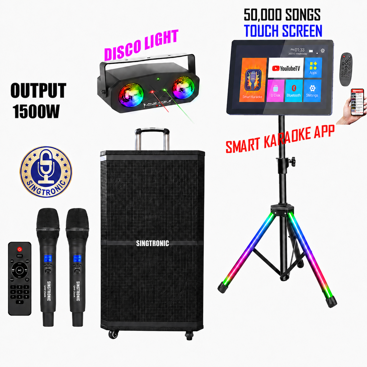 Singtronic BT-1500DSP Professional 15" Karaoke Speaker + KTV-ProK Hard Drive Player Select Songs by Apk.