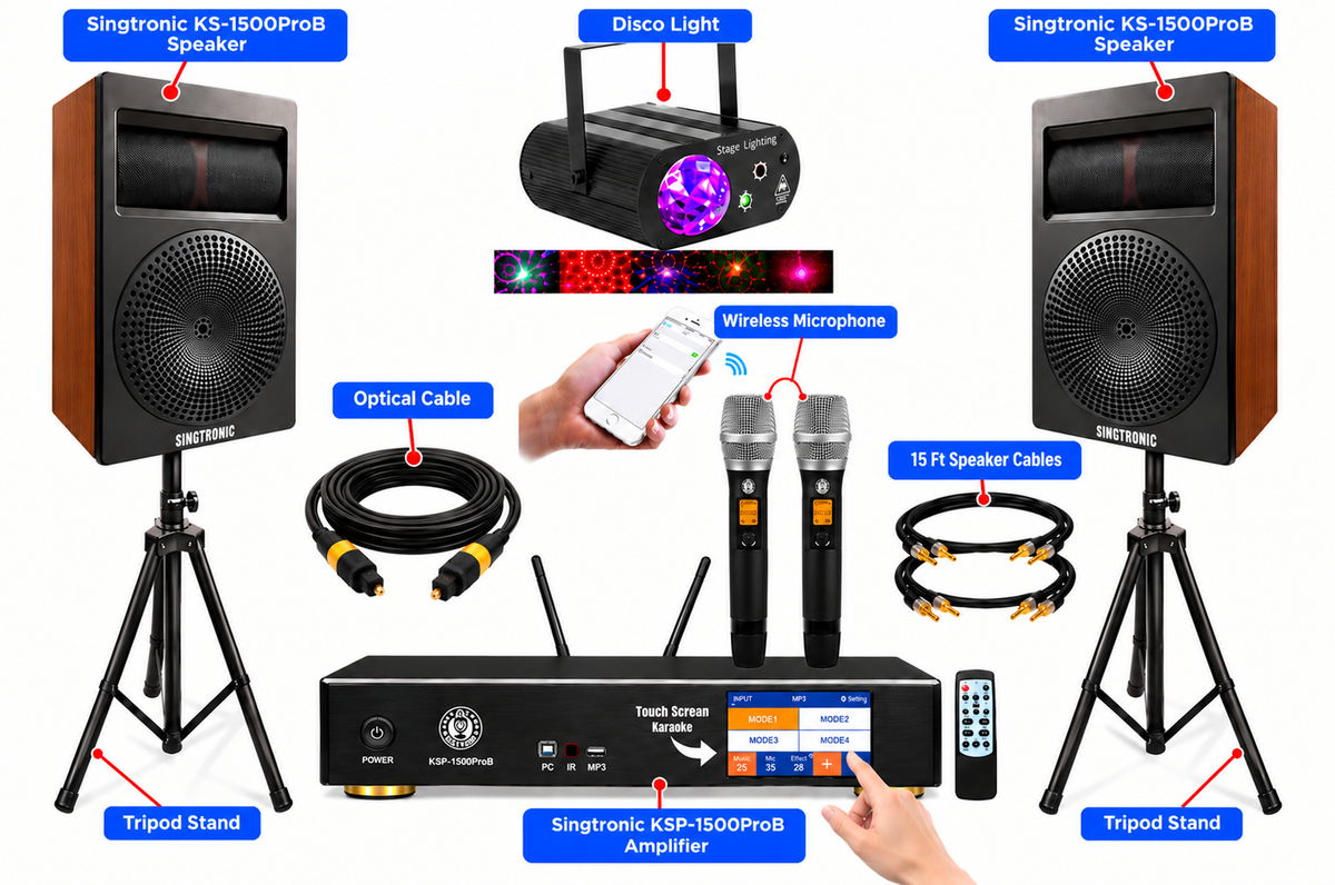 Singtronic 2500W Professional Complete 4 in 1 Karaoke System by Iphone / Ipad & Tablets PC