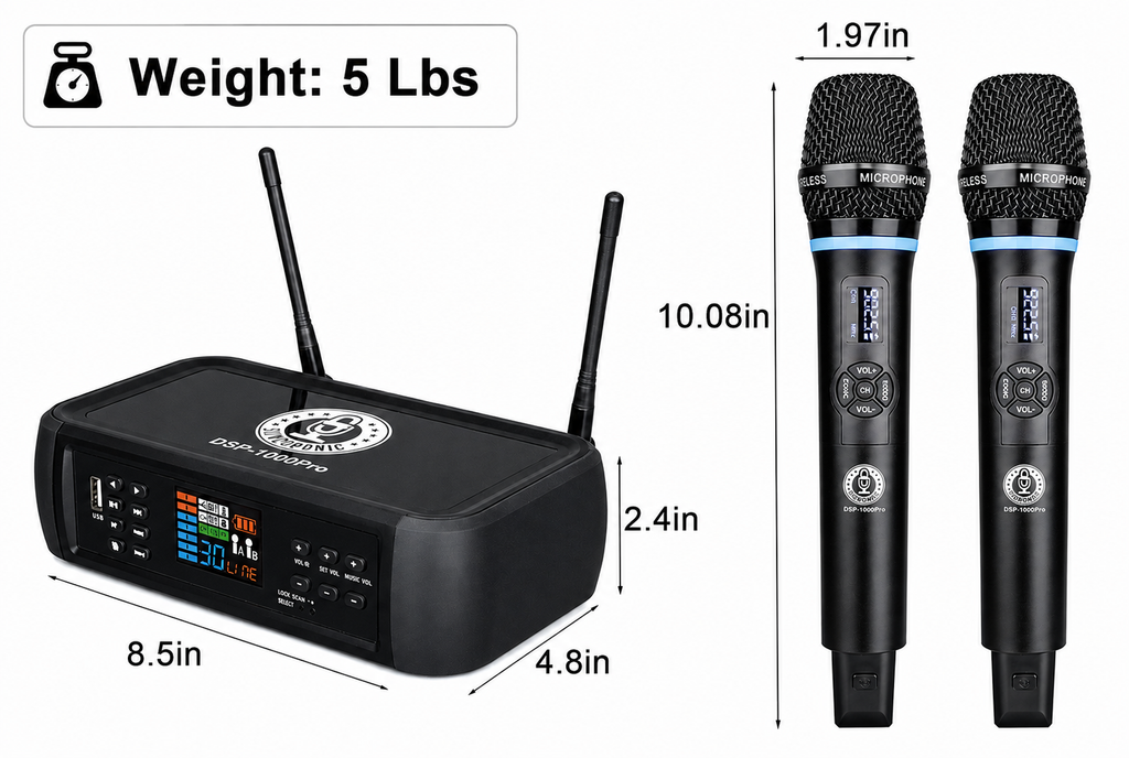 Singtronic DSP-1000Pro Rechargeable Digital DSP Karaoke Mixer Free: 2 x Wireless Microphones
