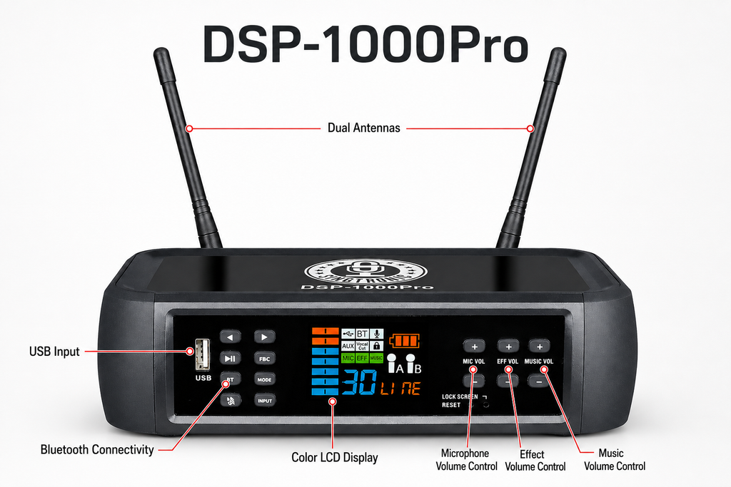 Singtronic DSP-1000Pro Rechargeable Digital DSP Karaoke Mixer Free: 2 x Wireless Microphones