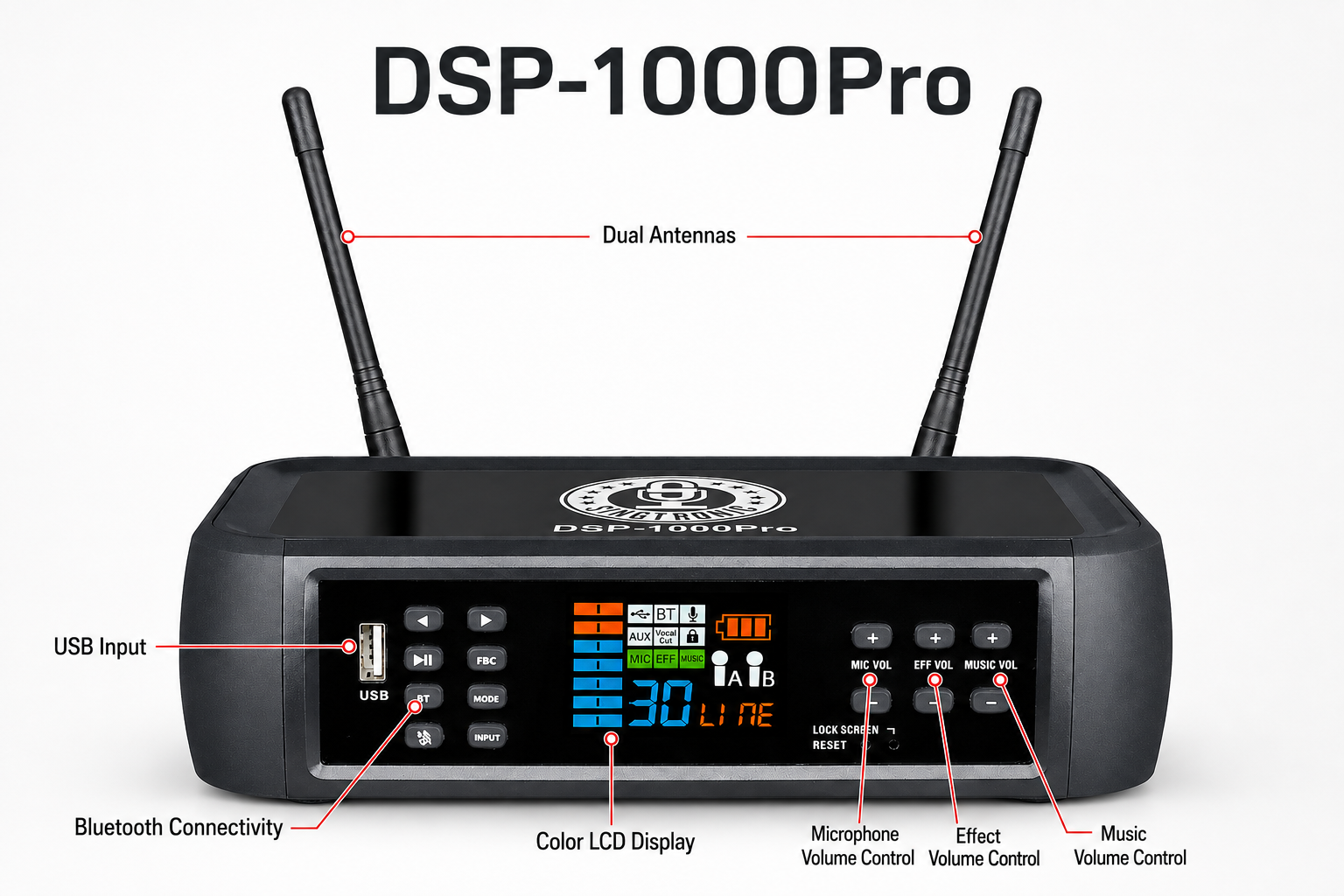 Singtronic DSP-1000Pro Rechargeable Digital DSP Karaoke Mixer Free: 2 x Wireless Microphones