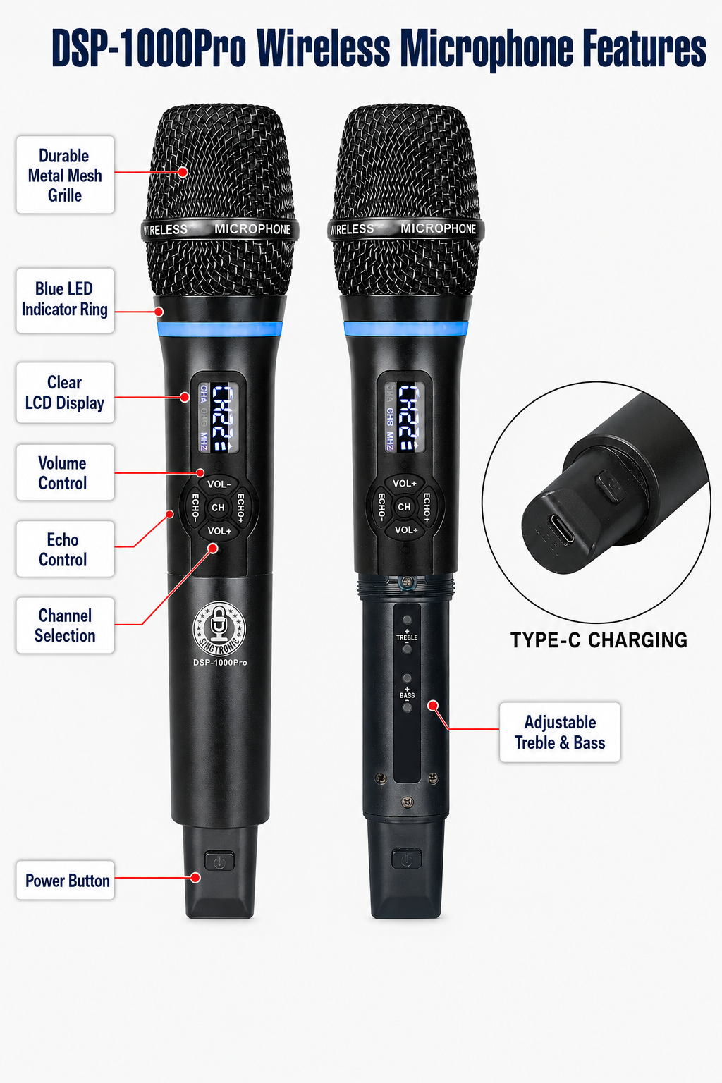 Singtronic DSP-1000Pro Rechargeable Digital DSP Karaoke Mixer Free: 2 x Wireless Microphones