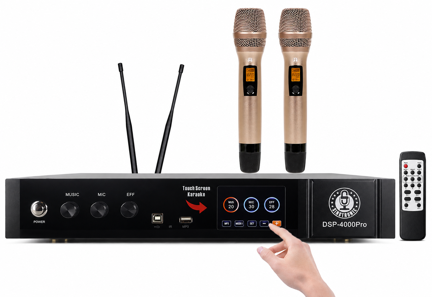 Singtronic DSP-4000Pro Professional Digital Echo Karaoke Mixer Plus 2 x Anti-feedback Wireless Mics.