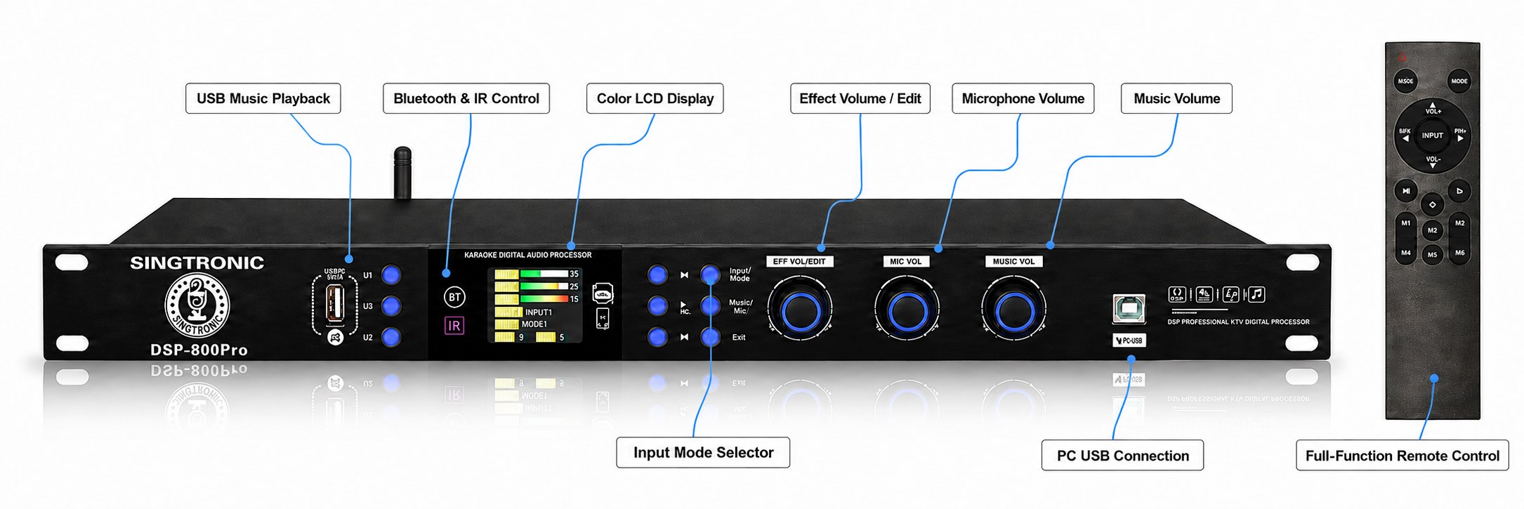 Singtronic DSP-800Pro Professional Digital Echo Karaoke Mixer Processor with Optical & Bluetooth