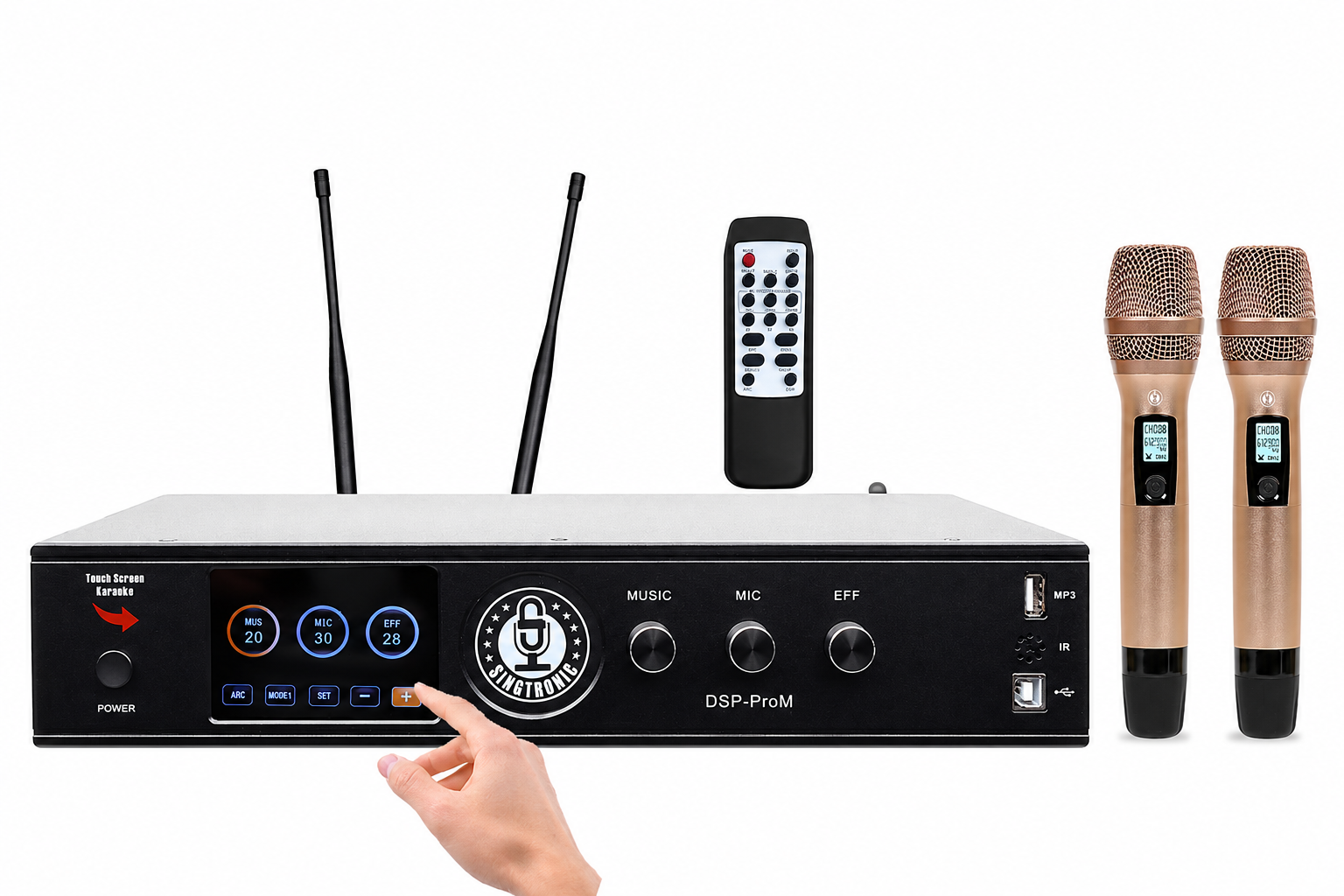 Singtronic DSP-ProM Professional Digital Echo Karaoke Mixer Plus 2 x Anti-feedback Wireless Mics.