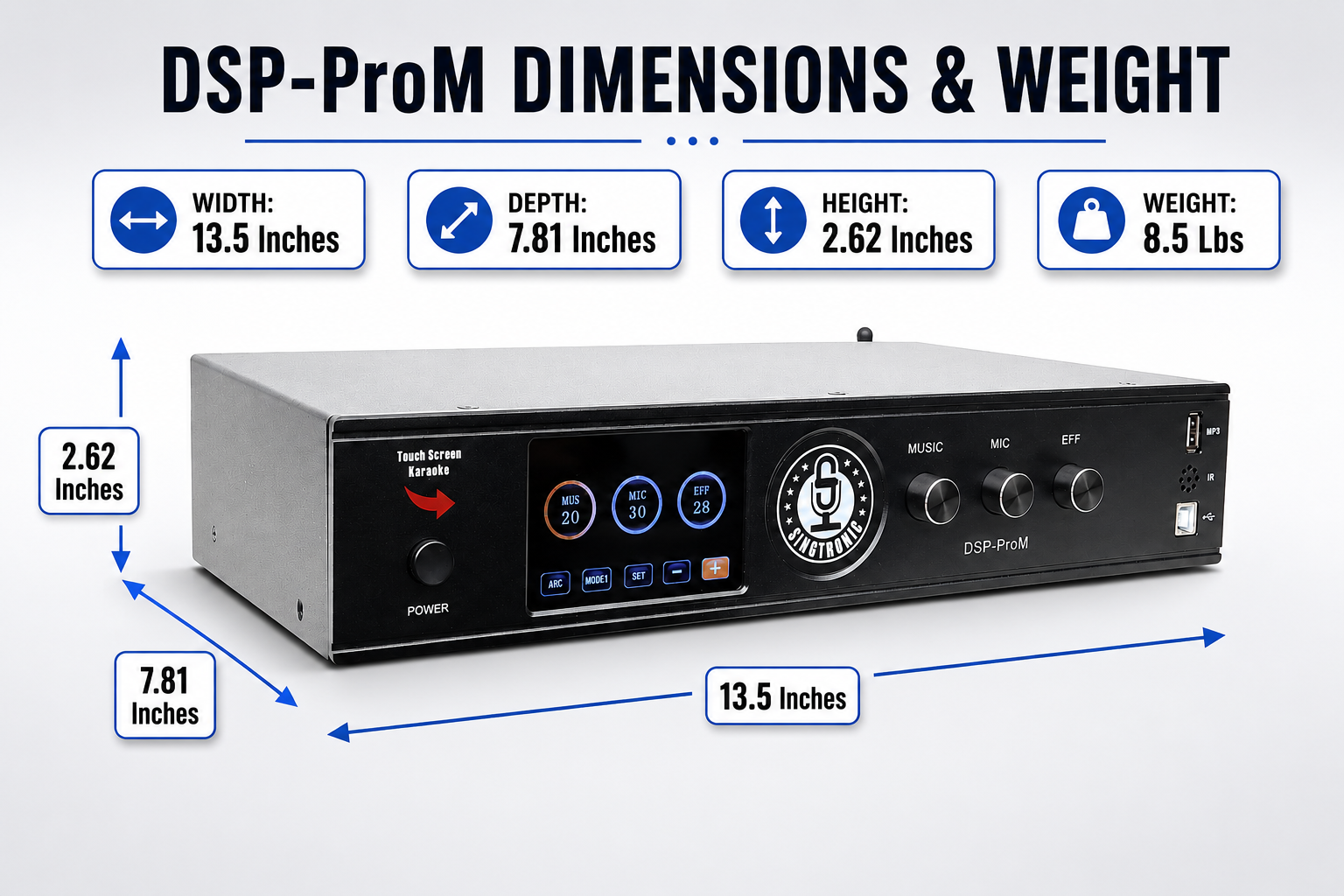 Singtronic DSP-ProM Professional Digital Echo Karaoke Mixer Plus 2 x Anti-feedback Wireless Mics.