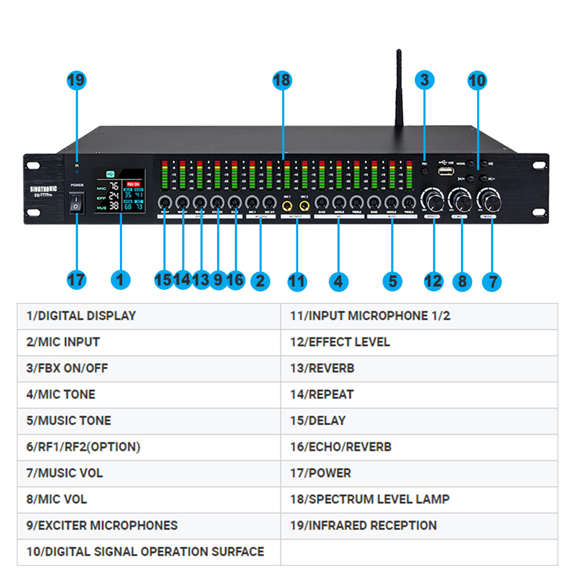 Singtronic EQ-777Pro Professional Karaoke Mixer built Equalizer and Anti-Feedback