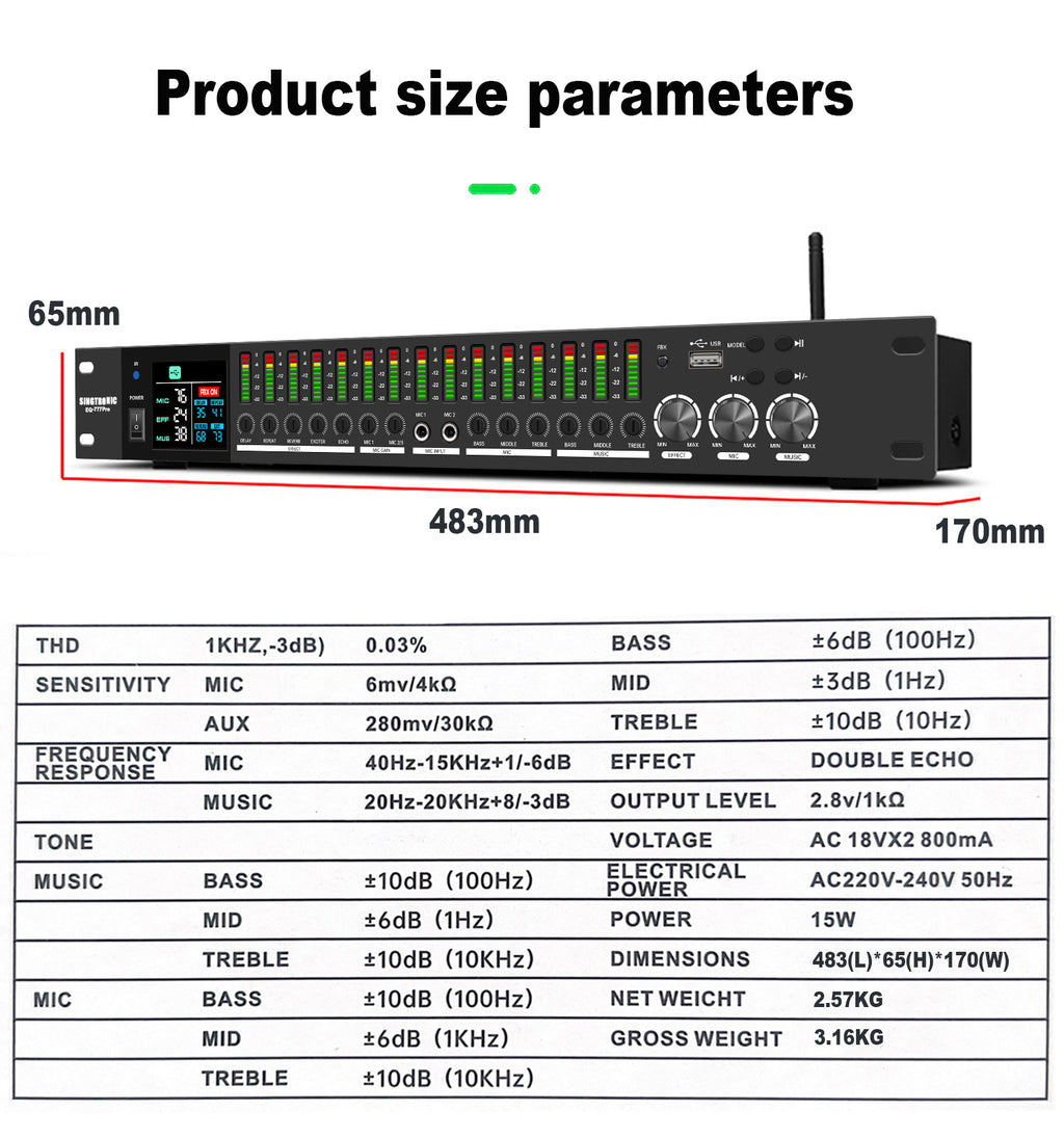 Singtronic EQ-777Pro Professional Karaoke Mixer built Equalizer and Anti-Feedback