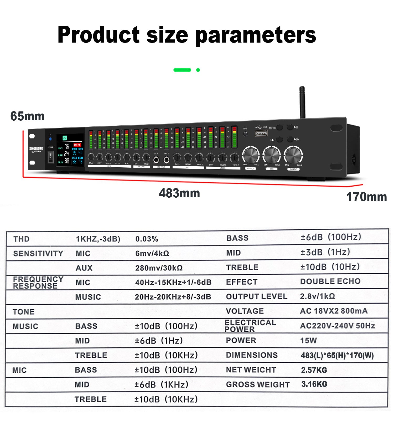 Singtronic EQ-777Pro Professional Karaoke Mixer built Equalizer and Anti-Feedback