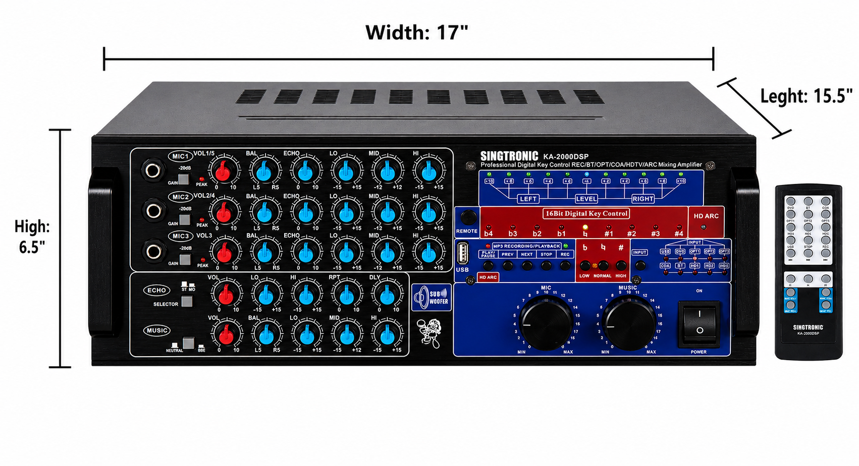 Singtronic KA-2000DSP Professional DJ/KJ 3000W Mixing Amplifier Karaoke HDMI-Arc, Optical & Recording