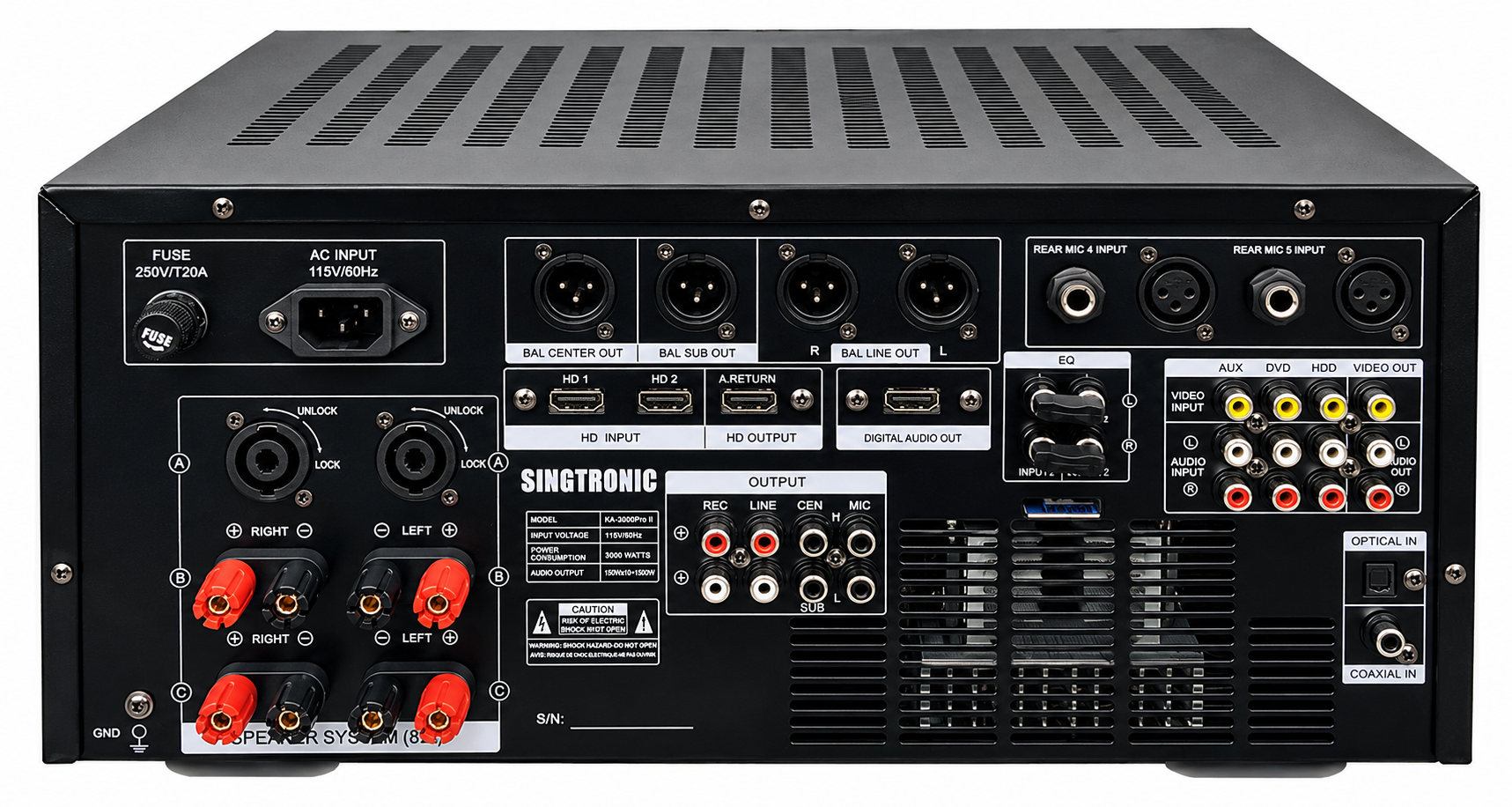 Singtronic KA-3000ProII Professional 3000W Mixing Amplifier Digital HDMI Output, Equalizer & USB Recording