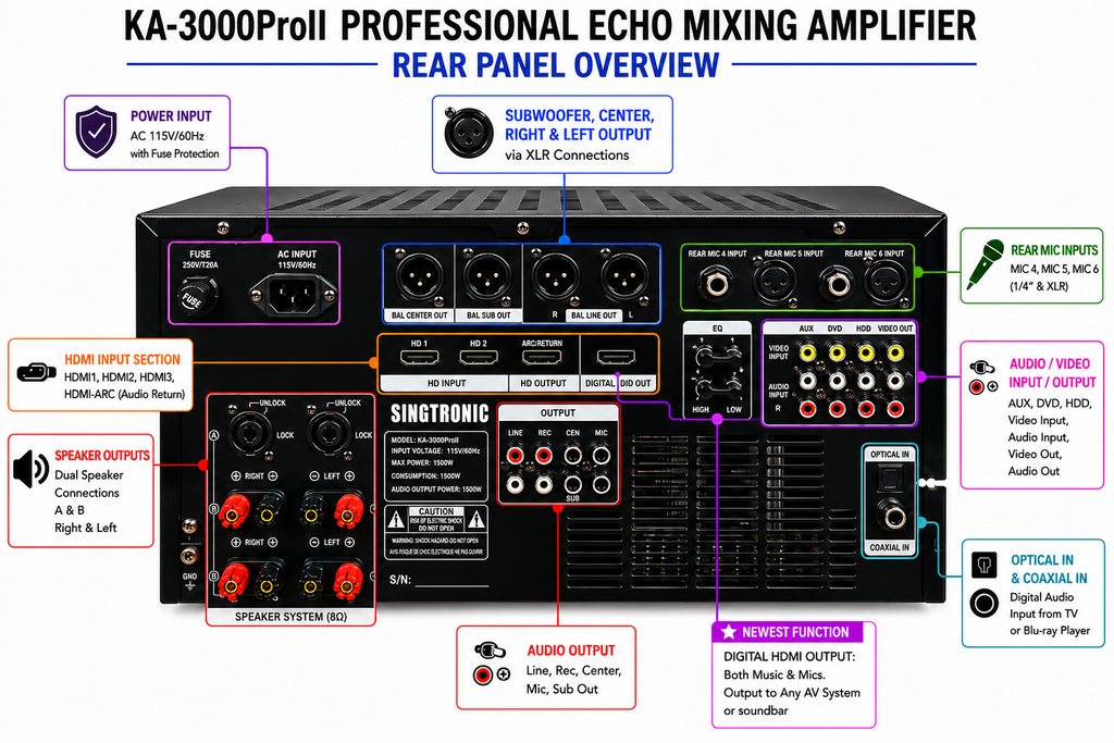 Singtronic KA-3000ProII Professional 3000W Mixing Amplifier Digital HDMI Output, Equalizer & USB Recording