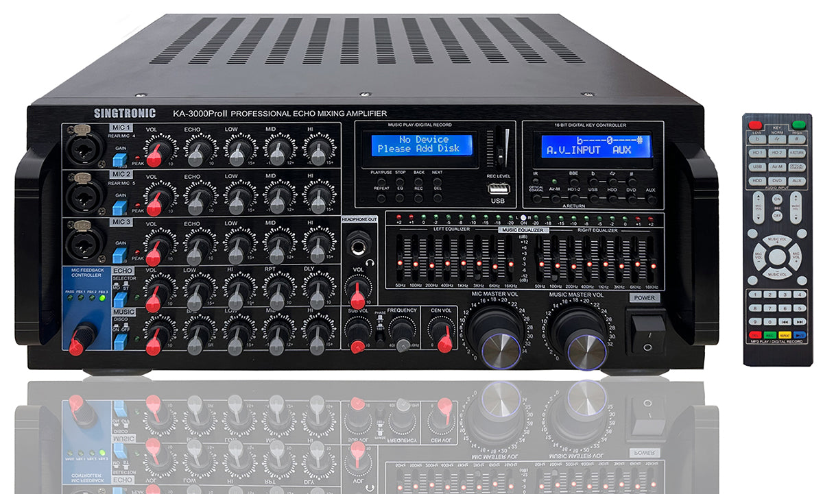 Singtronic KA-3000ProII Karaoke 3000W Amplifier + UHF-3000Pro 2 x Digital Anti-Feedback Wireless Microphone