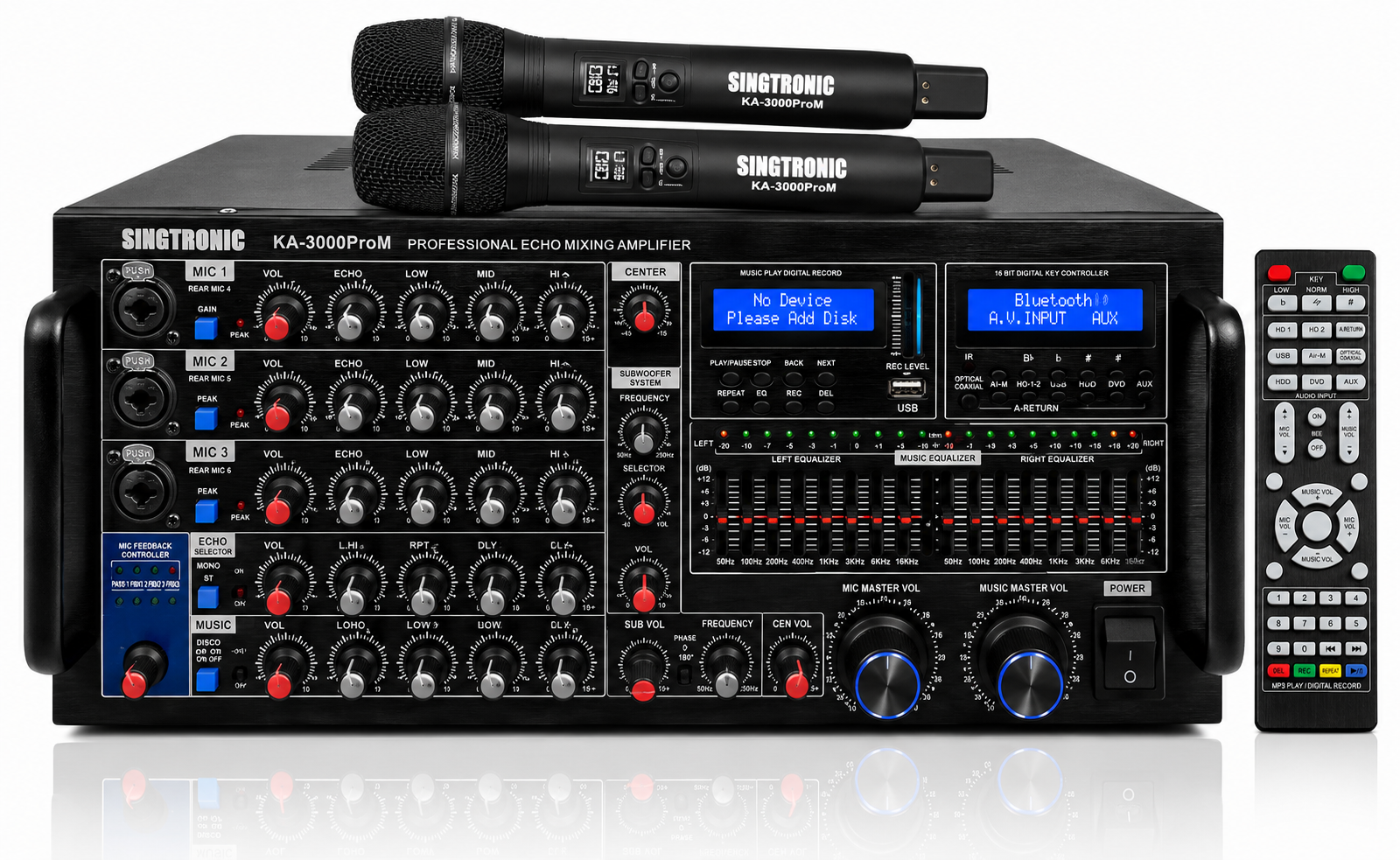 Singtronic KA-3000ProM Professional 3 in 1 KJ/DJ 3000W Mixing Amplifier Equalizer Karaoke & USB Recording
