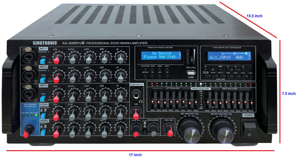 Singtronic KA-3000ProM Professional 3 in 1 KJ/DJ 3000W Mixing Amplifier Equalizer Karaoke & USB Recording