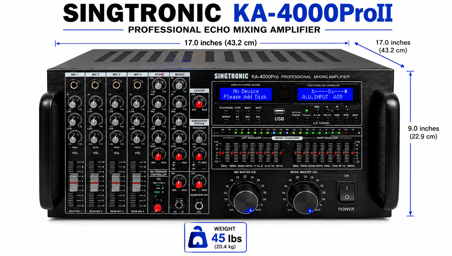 Singtronic KA-4000Pro Professional DJ/KJ 4000W Mixing Amplifier Built in Slider, HDMI-Arc & Recording