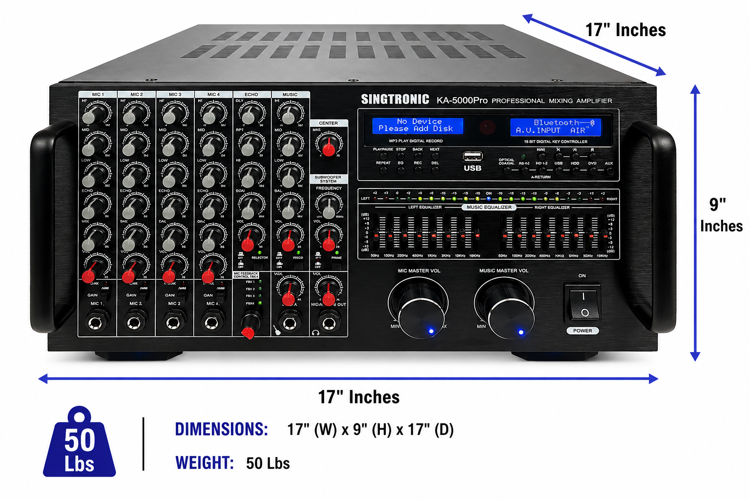 Singtronic KA-5000Pro Professional KJ/DJ 5000W Mixing Amplifier Equalizer & Recording