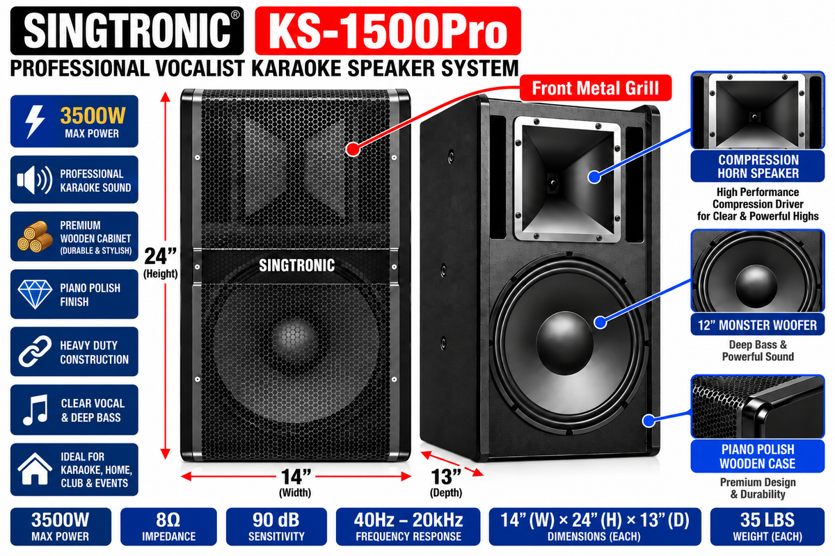 Singtronic KS-1500Pro Professional 3500W Vocalist Karaoke Speaker System (Pair)
