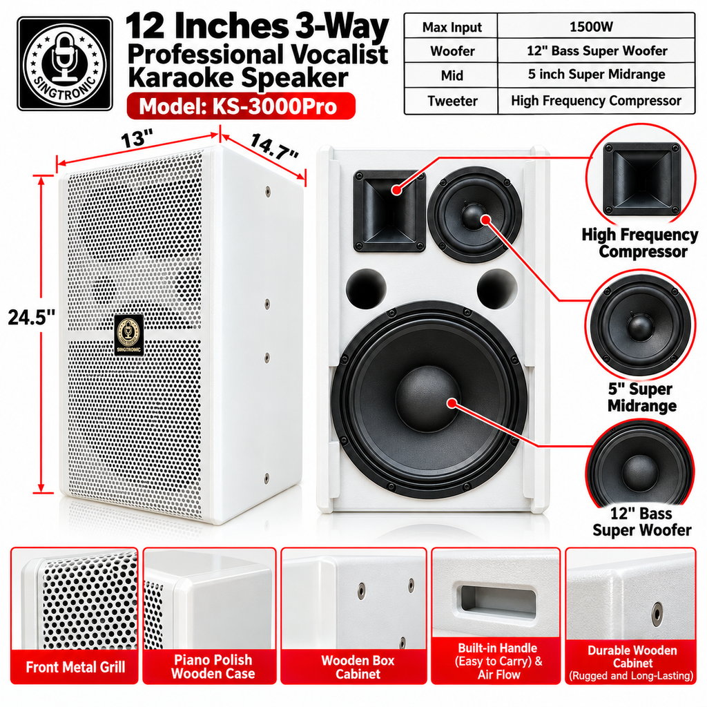 Singtronic KS-3000Pro Professional 3000W Vocalist Karaoke Speaker System (Pair)