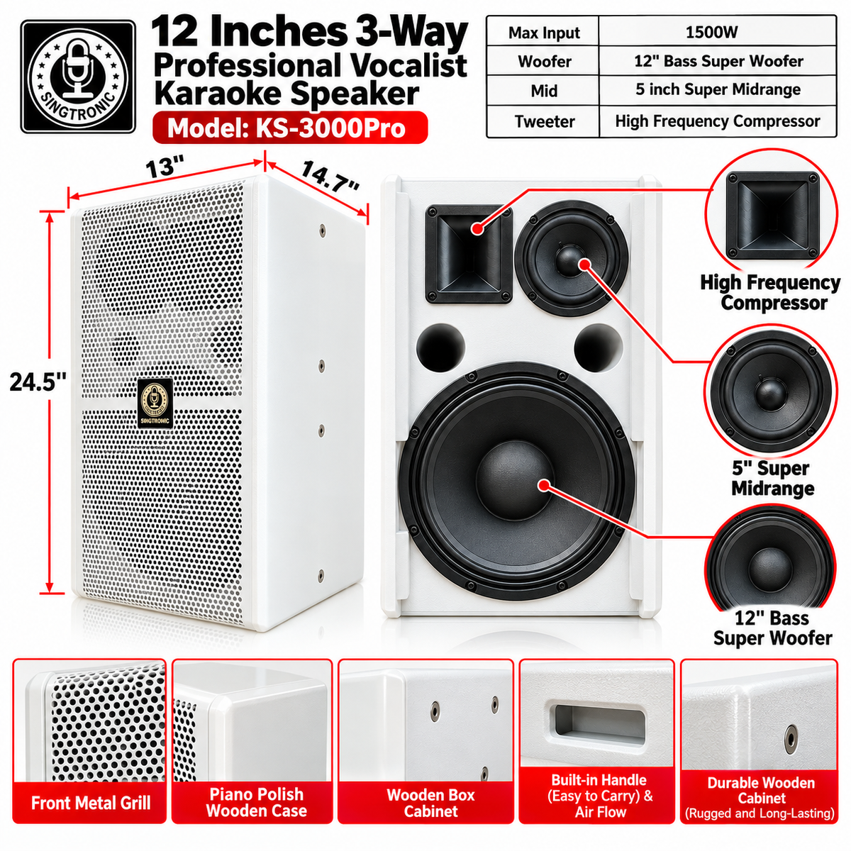 Singtronic KS-3000Pro Professional 3000W Vocalist Karaoke Speaker System (Pair)